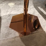 Round Light Stone-Top Sofa Side Table with Rose Gold Pedestal and Hexagonal Metal Base